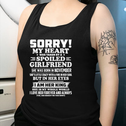 Best Wife Shirt, Wife and Husband Unisex T-Shirt/Hoodie/Sweatshirt HLT00 - sorry my heart was taken spoiled girlfriend born in November T-Shirt