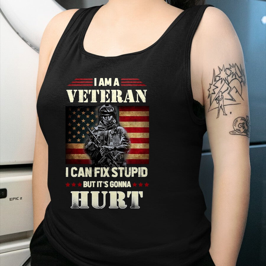 Proud Veteran Shirt, Funny Veteran UnisexT-Shirt/Hoodie/Sweatshirt HLT00 - Distressed I Am A Veteran I Can Fix Stupid - Veterans Day T-Shirt, Men, Black, 3X-Large