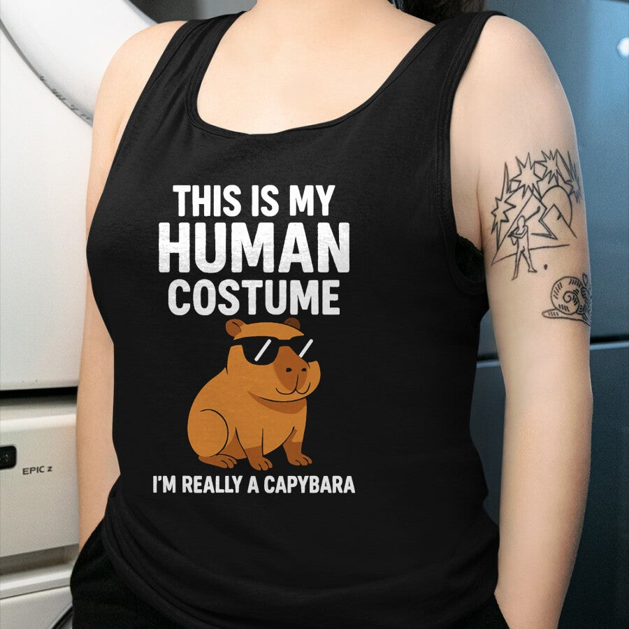 Cute Capybara Shirt, Funny Capybara Unisex T-Shirt/Hoodie/Sweatshirt HLT00 - This is My Human Costume I Am Really A Capybara T-Shirt