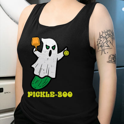 Funny Pickleball Shirt, Pickleball Lover Unisex T-Shirt/Hoodie/Sweatshirt HLT00 - Halloween Pickleball Pickle Boo Ghost Costume Men Women Kids T-Shirt