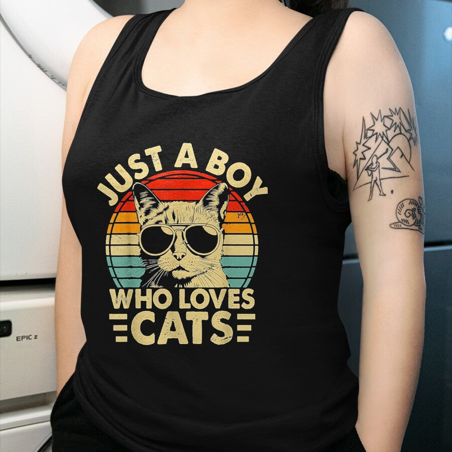 Cat Love Shirt, Funny Cat Lover Gift UnisexT-Shirt/Hoodie/Sweatshirt HLT00 - Vintage Just A Boy Who Loves Cats Boy Kitten Cat Lover Boys T-Shirt, Youth, Heather Blue, Small (1)