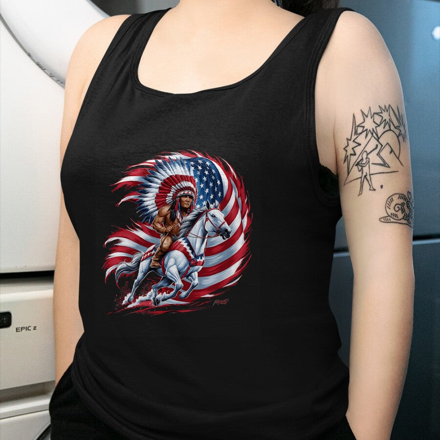 Native American T-Shirts, Vintage Native American Unisex T-Shirt/Hoodie/Sweatshirt HLT00 - Native American Day Flag usa Indian Riding Horse