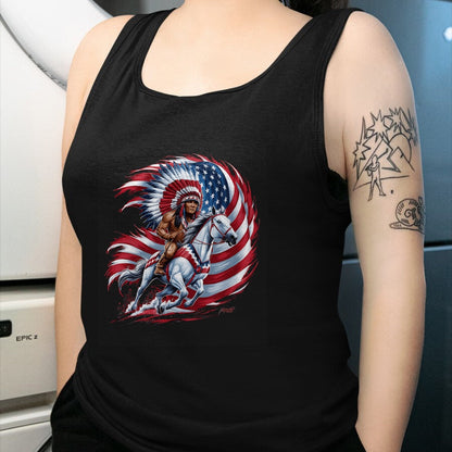 Native American T-Shirts, Vintage Native American Unisex T-Shirt/Hoodie/Sweatshirt HLT00 - Native American Day Flag usa Indian Riding Horse