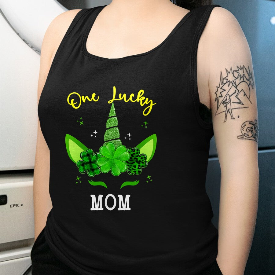 Gift for Mom Shirt, Funny Mom Unisex T-Shirt/Hoodie/Sweatshirt HLT00 - Leopard Shamrock Unicorn One Lucky Mom St Patricks Day T-Shirt