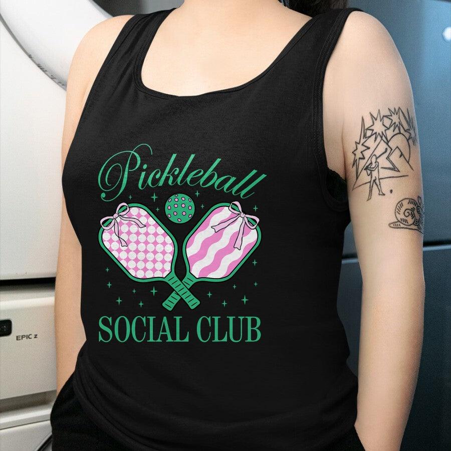 Funny Pickleball Shirt, Pickleball Lover Unisex T-Shirt/Hoodie/Sweatshirt HLT00 - Pickleball Social Club Coquette Bow Pickleball Women Girls T-Shirt