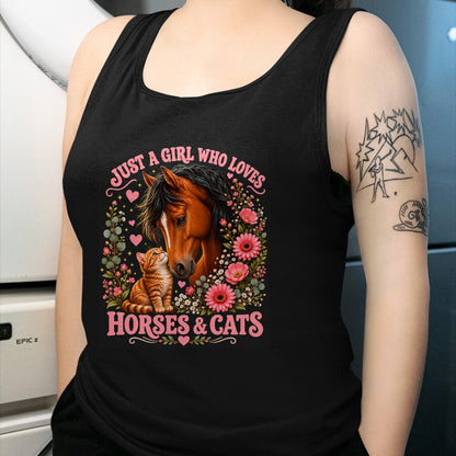 Best Horse Lover Shirt , Funny Horse UnisexT-Shirt/Hoodie/Sweatshirt HLT00 - Just a Girl Who Loves Horses and Cats Floral Animal Lover T-Shirt