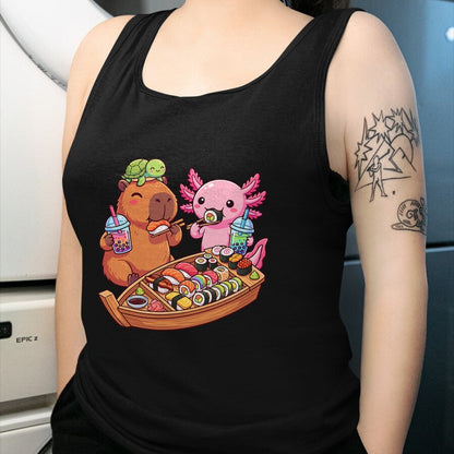 Cute Capybara Shirt, Funny Capybara Unisex T-Shirt/Hoodie/Sweatshirt HLT00 - Kawaii Capybara Axolotl Sushi Nigiri Chopsticks Anime Food T-Shirt