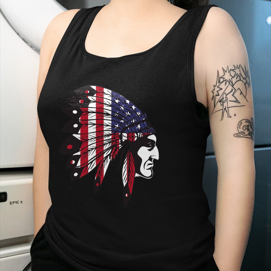 Native American T-Shirts, Vintage Native American Unisex T-Shirt/Hoodie/Sweatshirt HLT00 - Native American Indian Chief American USA Flag 4th Of July