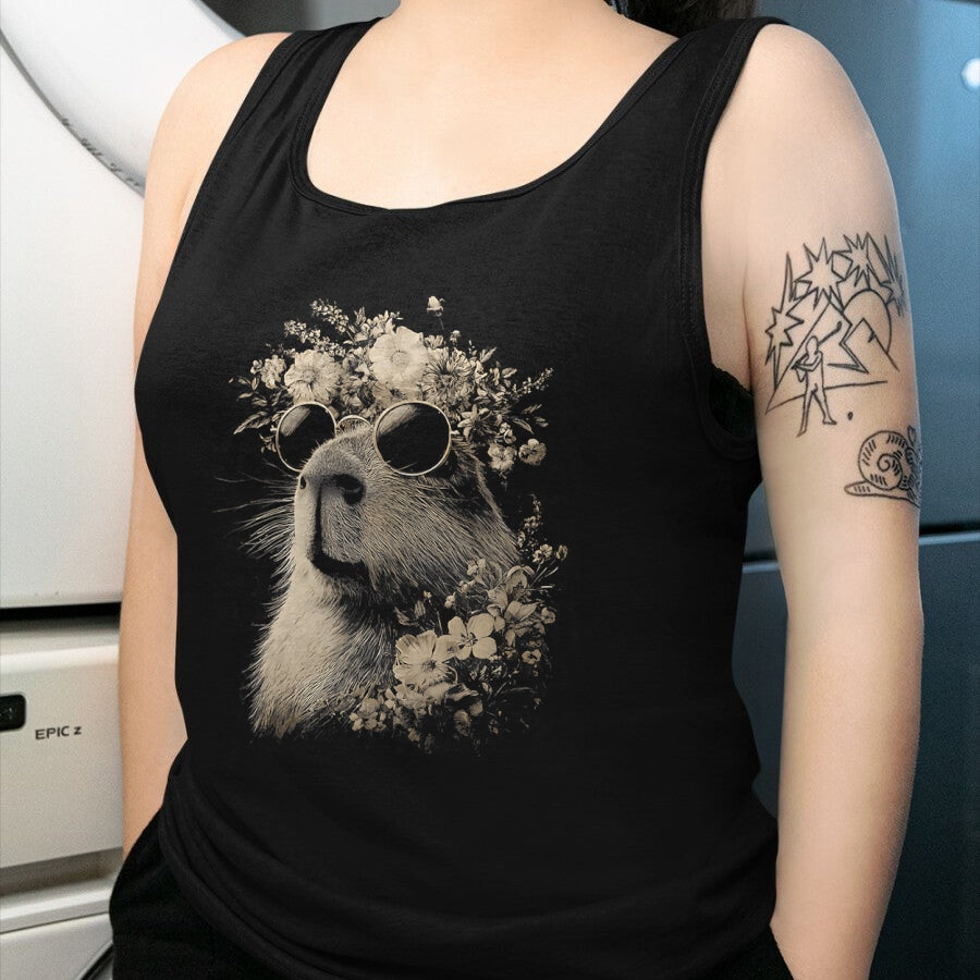 Cute Capybara Shirt, Funny Capybara Unisex T-Shirt/Hoodie/Sweatshirt HLT00 - Vintage Capybara with Sunglasses Floral Crown Boho Animal T-Shirt