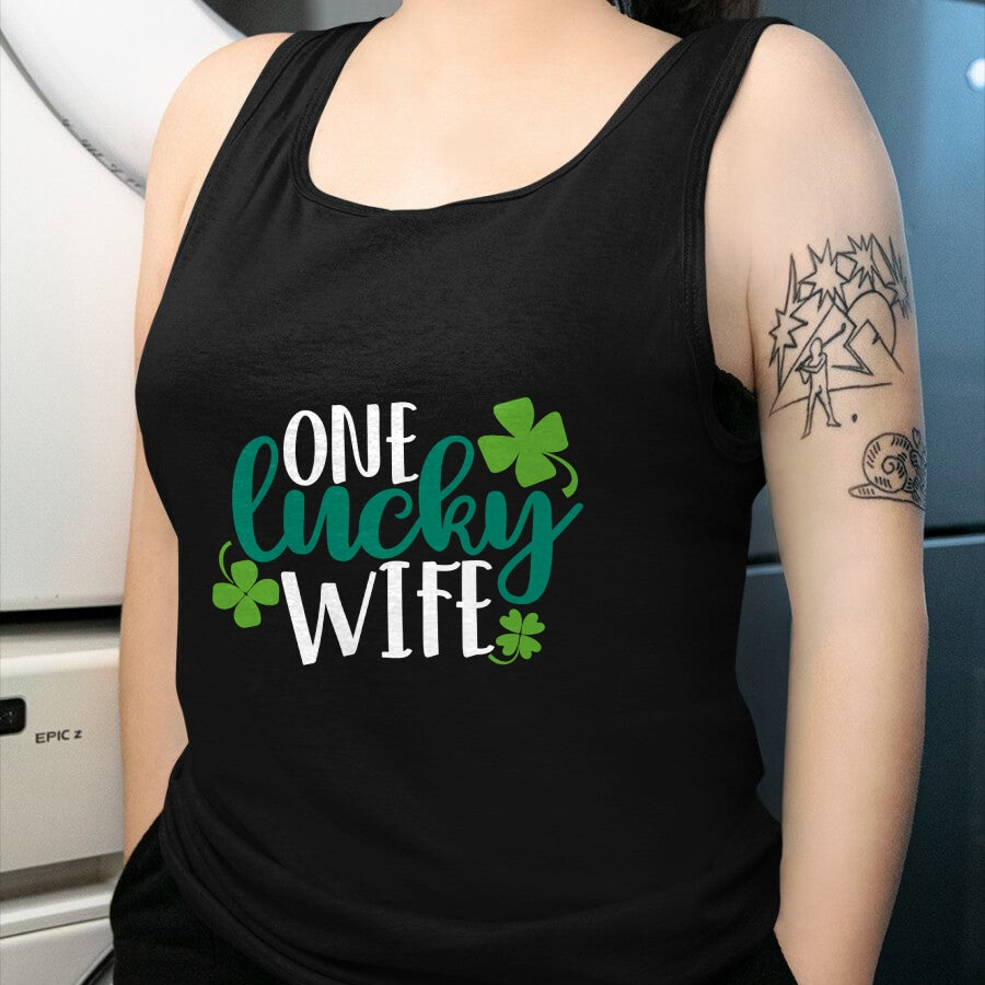Best Wife Shirt, Wife and Husband Unisex T-Shirt/Hoodie/Sweatshirt HLT00 - Gift for wife T shirt, lucky wife   One Lucky Wife Irish St Patricks Day Womens Girls Funny Gift Swe (1)