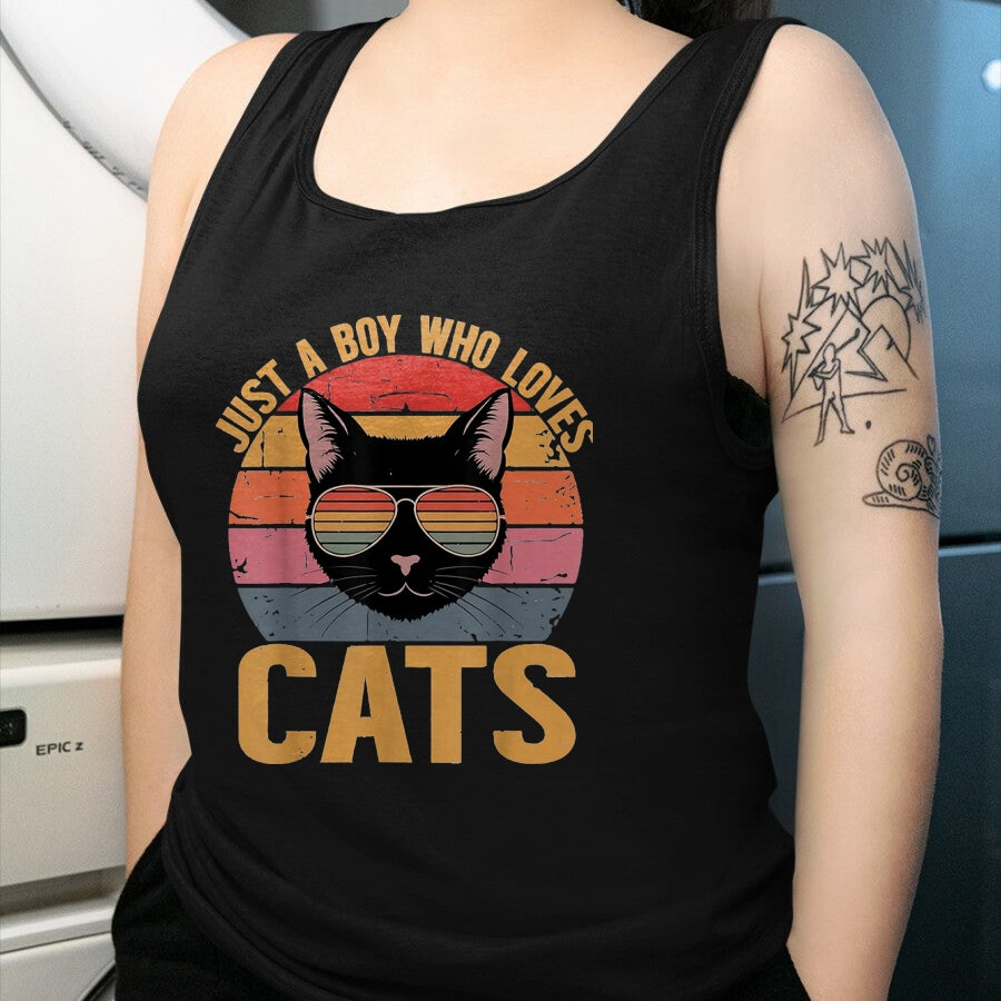 Cat Love Shirt, Funny Cat Lover Gift UnisexT-Shirt/Hoodie/Sweatshirt HLT00 - Just A Boy Who Loves Cats Retro Cat Lover Boys Kids T-Shirt, Youth, Purple Heather, Small