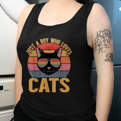 Cat Love Shirt, Funny Cat Lover Gift UnisexT-Shirt/Hoodie/Sweatshirt HLT00 - Just A Boy Who Loves Cats Retro Cat Lover Boys Kids T-Shirt, Youth, Purple Heather, Small