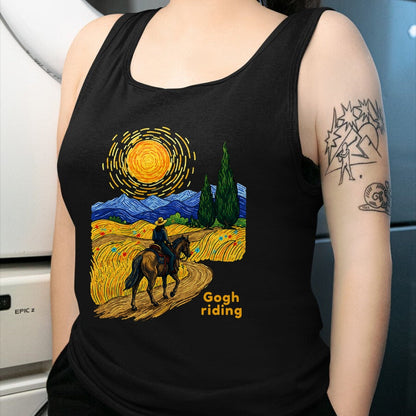 Best Horse Lover Shirt , Funny Horse UnisexT-Shirt/Hoodie/Sweatshirt HLT00 - Gogh Riding Funny Van Gogh Horse Starry Night Cowboy T-Shirt