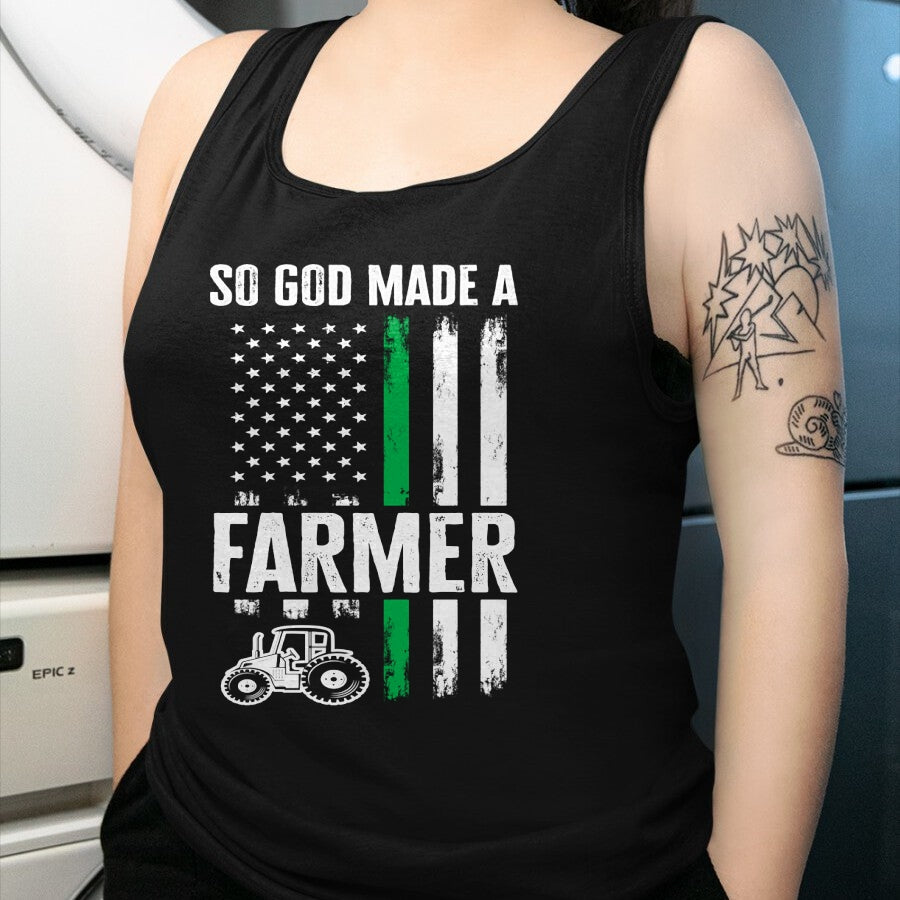 Best Farmer Life Shirt, Funny Farmer UnisexT-Shirt/Hoodie/Sweatshirt HLT00 - Patriotic American Flag Tractor So God Made A Farmer Long Sleeve T-Shirt