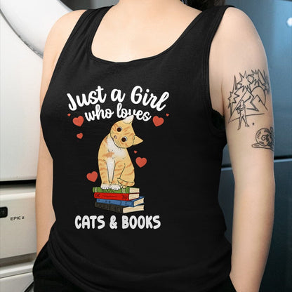 Cat Love Shirt, Funny Cat Lover Gift UnisexT-Shirt/Hoodie/Sweatshirt HLT00 - Just a Girl Who Loves Cats and Books Reading Cat & Bookworm T-Shirt