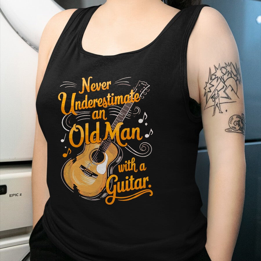 Guitar Lover Shirt, Funny Guitar UnisexT-Shirt/Hoodie/Sweatshirt HLT00 - Never Underestimate an Old Man with A Guitar Player T-Shirt, Men, Black, 3X-Large