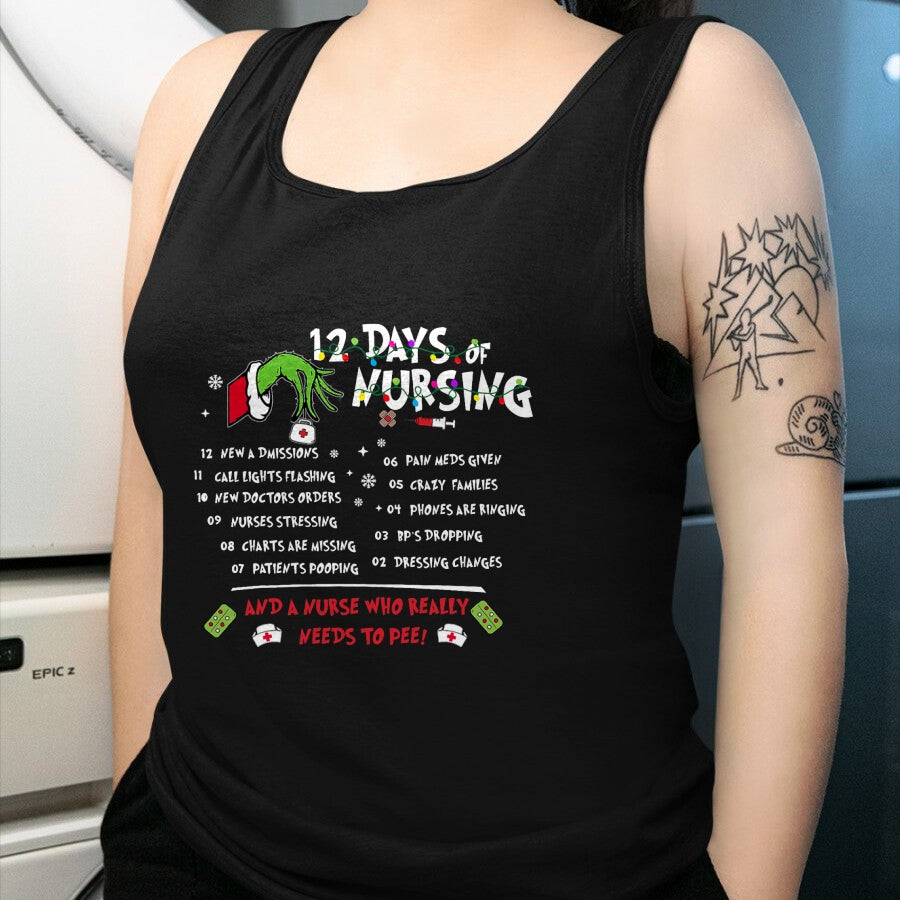 Funny Nurse Shirt, Nurse Unisex T-Shirt/Hoodie/Sweatshirt HLT00 - Nurses Merry Christmas Funny 12 Days of Nursing Xmas Women T-Shirt