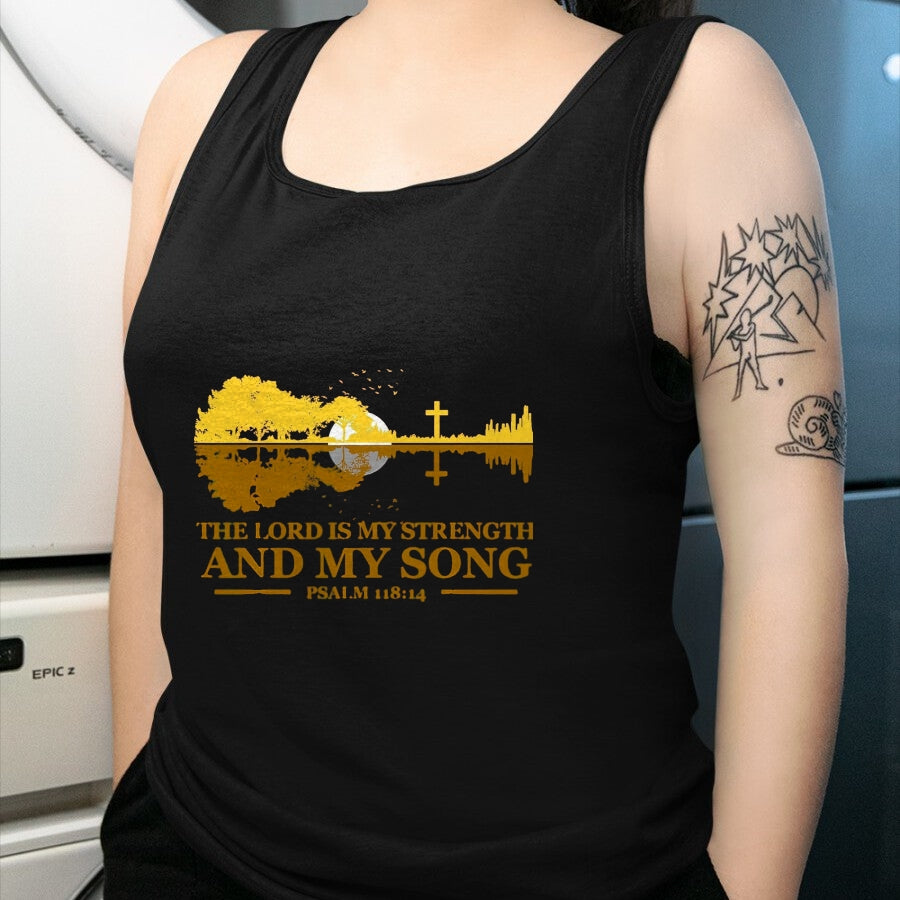 Guitar Lover Shirt, Funny Guitar UnisexT-Shirt/Hoodie/Sweatshirt HLT00 - The Lord is My Strength and My Song Christian Guitar Faith T-Shirt, Men, Black, 3X-Large