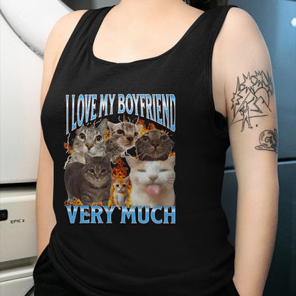 Cat Love Shirt, Funny Cat Lover Gift UnisexT-Shirt/Hoodie/Sweatshirt HLT00 - My Boyfriend Funny Cat Meme Bootleg Graphic T-Shirt, Men, Black, 3X-Large