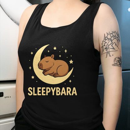 Cute Capybara Shirt, Funny Capybara Unisex T-Shirt/Hoodie/Sweatshirt HLT00 - Cute Sleepybara Funny Capybara Sleeping on Moon Graphic T-Shirt