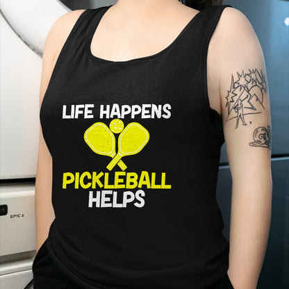 Funny Pickleball Shirt, Pickleball Lover Unisex T-Shirt/Hoodie/Sweatshirt HLT00 - Womens Life Happens Pickleball helps Pickleball V-Neck T-Shirt
