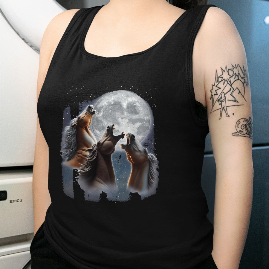 Best Horse Lover Shirt , Funny Horse UnisexT-Shirt/Hoodie/Sweatshirt HLT00 -  3 Horses Howling At The Moon Funny Horse Lover Equestrian T-Shirt, Men, Black, 3X-Large