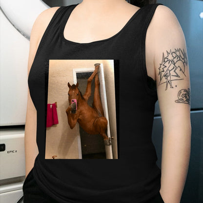 Best Horse Lover Shirt , Funny Horse UnisexT-Shirt/Hoodie/Sweatshirt HLT00 - Horse Selfie Meme Weird Door Pose T-Shirt