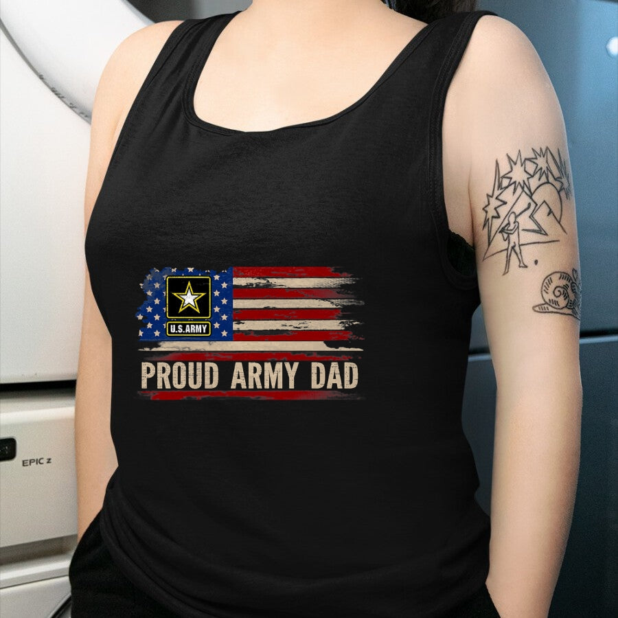 Gift for Dad Shirt, Funny Dad Unisex T-Shirt/Hoodie/Sweatshirt HLT00 – Vintage Proud Army Dad American Flag Veteran Gift T-Shirt