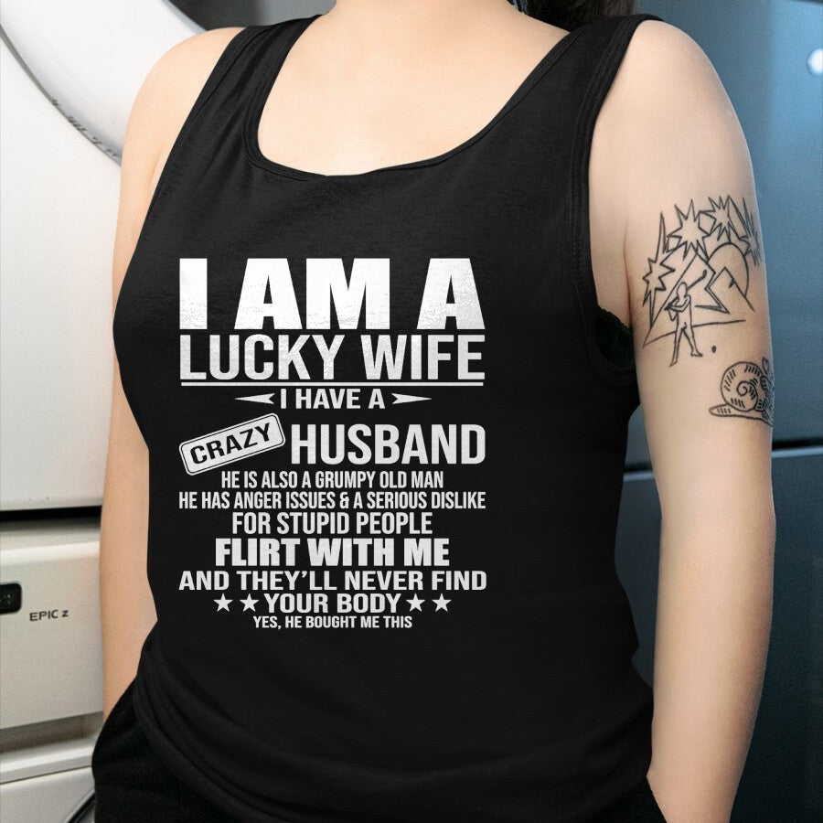 Best Wife Shirt, Wife and Husband Unisex T-Shirt/Hoodie/Sweatshirt HLT00 - Gift for wife T shirt, lucky wife   I Am A Lucky Wife I Have A Crazy Husband Premium T-Shirt (3)