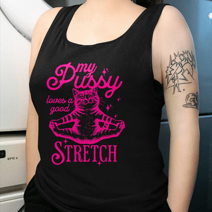 Cat Love Shirt, Funny Cat Lover Gift UnisexT-Shirt/Hoodie/Sweatshirt HLT00 - My Pussy Loves A Good Stretch Inappropriate Adult Joke Cat T-Shirt