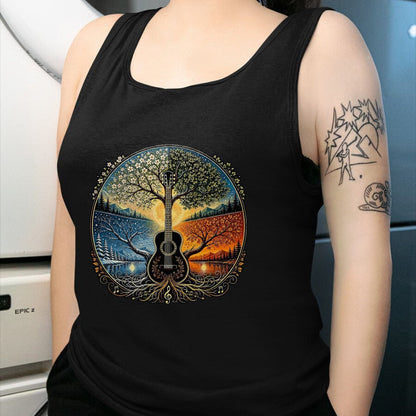 Guitar Lover Shirt, Funny Guitar UnisexT-Shirt/Hoodie/Sweatshirt HLT00 - Acoustic Guitar by the Lake Seasons Nature Music T-Shirt, Men, Black, X-Large