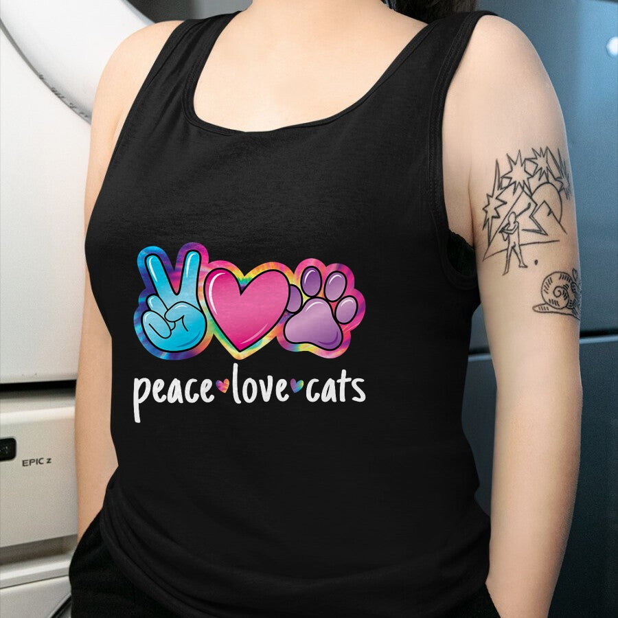 Cat Love Shirt, Funny Cat Lover Gift UnisexT-Shirt/Hoodie/Sweatshirt HLT00 - Peace Love Cats Cute Cat Kitten Lover Paw Cat Women Girls T-Shirt