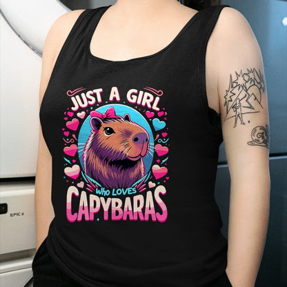 Cute Capybara Shirt, Funny Capybara Unisex T-Shirt/Hoodie/Sweatshirt HLT00 - Just a Girl who Loves Capybaras T-Shirt (2)