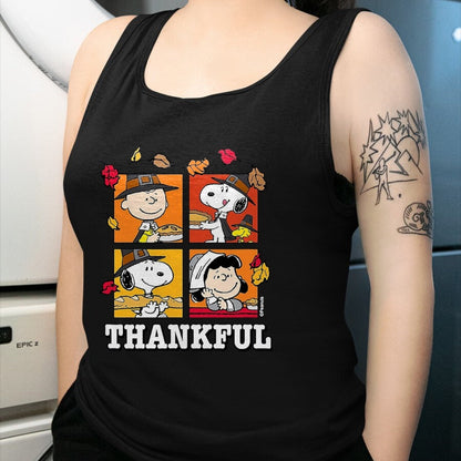 Best Thanksgiving Family Shirt , Funny Thanksgiving UnisexT-Shirt/Hoodie/Sweatshirt HLT00 - Peanuts - Peanuts - Snoopy Charlie Brown Lucy Thankful T-Shirt, Men, Black, 3X-Large