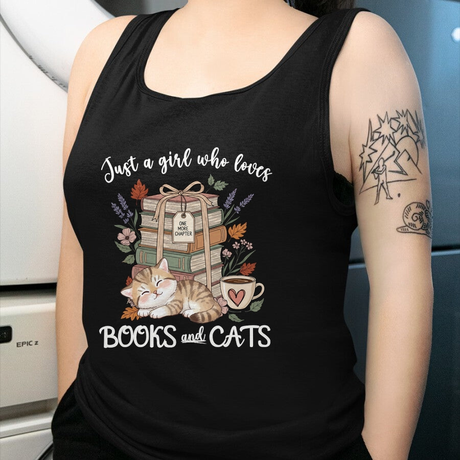 Cat Love Shirt, Funny Cat Lover Gift UnisexT-Shirt/Hoodie/Sweatshirt HLT00 - Pretty Just a Girl Who Loves Books and Cats Cat Lover Long Sleeve T-Shirt (1)