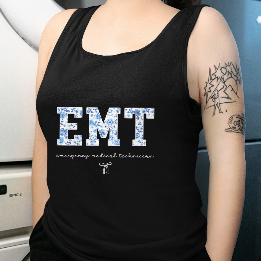 Best Doctor Shirt, Funny Doctor UnisexT-Shirt/Hoodie/Sweatshirt HLT00 - EMT Medical Technician Blue Floral T-Shirt