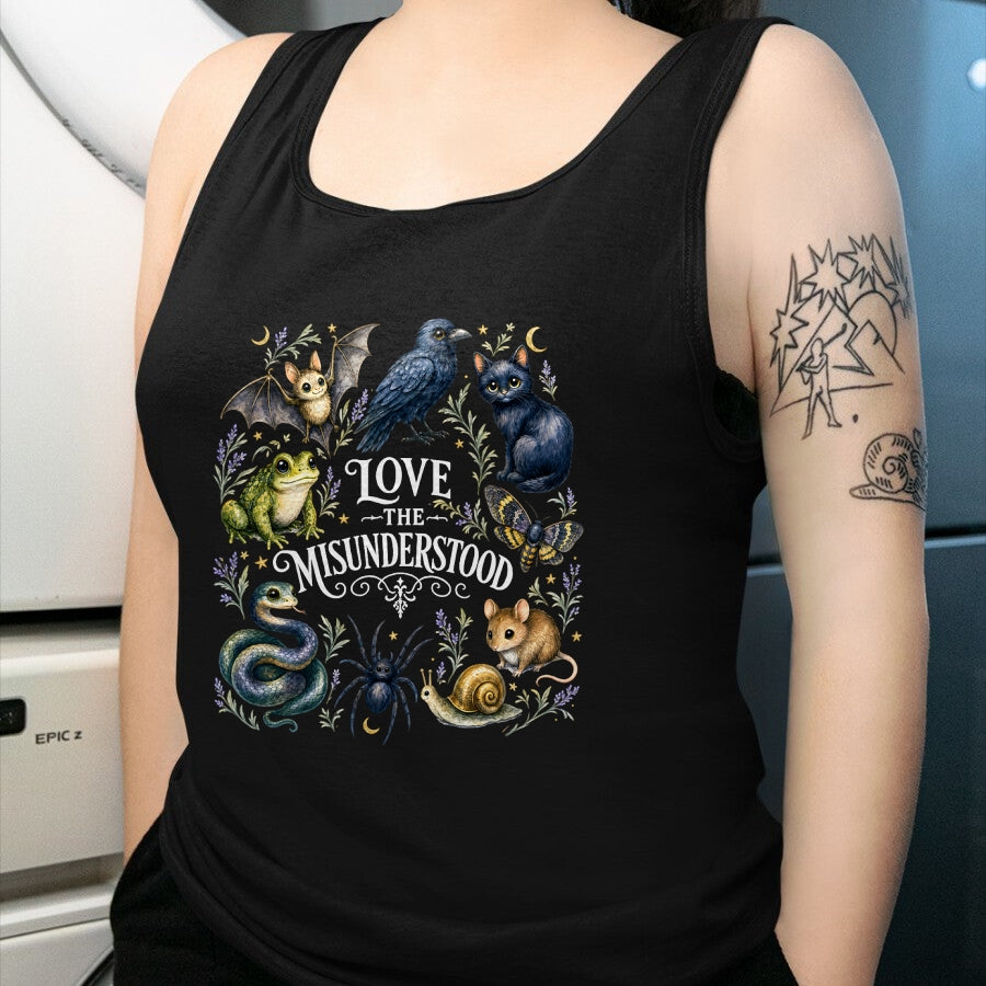 Cat Love Shirt, Funny Cat Lover Gift UnisexT-Shirt/Hoodie/Sweatshirt HLT00 - Love The Misunderstood Bat Frog Raven Snake Cat Moth Spider T-Shirt