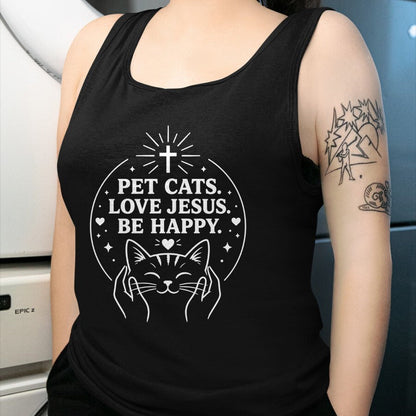 Cat Love Shirt, Funny Cat Lover Gift UnisexT-Shirt/Hoodie/Sweatshirt HLT00 - Pet Cats Love Jesus Be Happy Christian Faith Cat Lover Long Sleeve T-Shirt (1)
