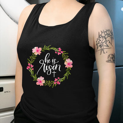 Christian Tee, Christian Faith Unisex T-Shirt/Hoodie/Sweatshirt HLT00 - He is Risen Jesus Christian Happy Easter Floral Wreath Shirt T-Shirt