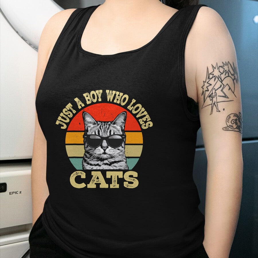 Cat Love Shirt, Funny Cat Lover Gift UnisexT-Shirt/Hoodie/Sweatshirt HLT00 - Vintage Just A Boy Who Loves Cats Boy Kid Cat Lover for Boys T-Shirt (1)