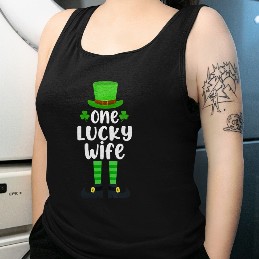 Best Wife Shirt, Wife and Husband Unisex T-Shirt/Hoodie/Sweatshirt HLT00 - Gift for wife T shirt, lucky wife   Womens One Lucky Wife Funny St Patricks Day Lucky Shamrock V-Nec