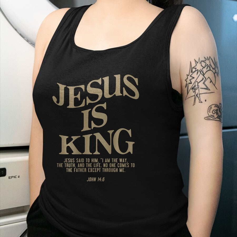 Christian Tee, Christian Faith Unisex T-Shirt/Hoodie/Sweatshirt HLT00 - Jesus Is King Jesus John 146 Costume Christian (On Back) T-Shirt (1)