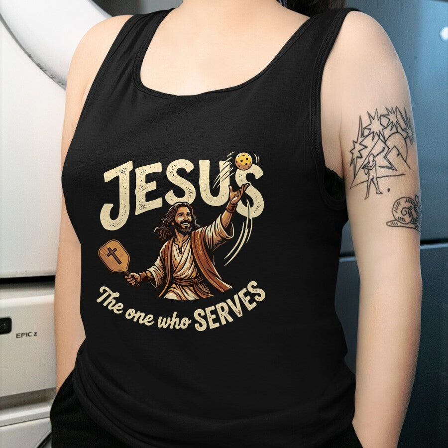 Funny Pickleball Shirt, Pickleball Lover Unisex T-Shirt/Hoodie/Sweatshirt HLT00 - Jesus The One Who Serves Funny Christian Pickleball T-Shirt