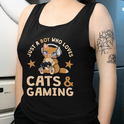 Cat Love Shirt, Funny Cat Lover Gift UnisexT-Shirt/Hoodie/Sweatshirt HLT00 - Just A Boy Who Loves Cats and Gaming Cute Gamer Cat T-Shirt, Men, Black, 3X-Large