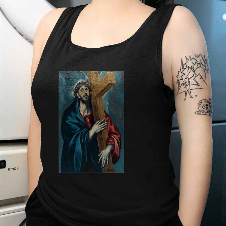 Christian Tee, Christian Faith Unisex T-Shirt/Hoodie/Sweatshirt HLT00 - Christ Carrying the Cross Jesus Painting Saviour Christian T-Shirt