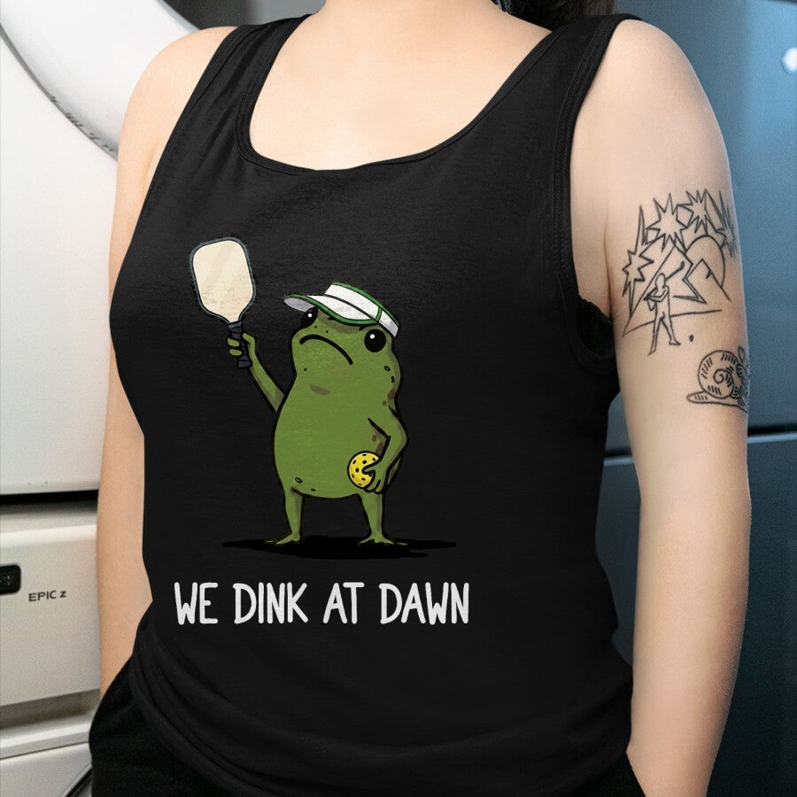 Funny Pickleball Shirt, Pickleball Lover Unisex T-Shirt/Hoodie/Sweatshirt HLT00 - We Dink At Dawn Funny Pickleball Frog T-Shirt