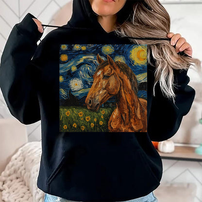 Best Horse Lover Shirt , Funny Horse UnisexT-Shirt/Hoodie/Sweatshirt HLT00 - Horse Lover Van Gogh Style Starry Night Graphic T-Shirt