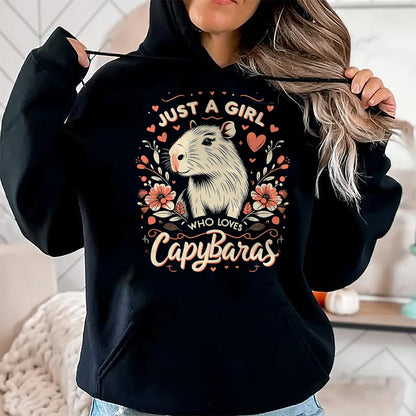 Cute Capybara Shirt, Funny Capybara Unisex T-Shirt/Hoodie/Sweatshirt HLT00 - Just a Girl who Loves Capybaras T-Shirt (6)