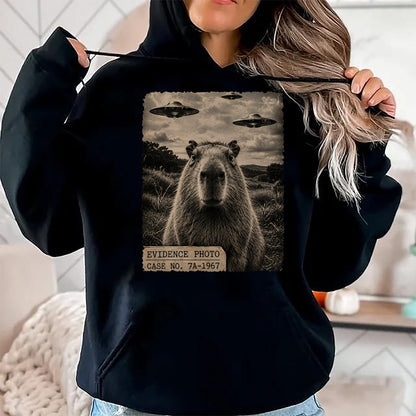 Cute Capybara Shirt, Funny Capybara Unisex T-Shirt/Hoodie/Sweatshirt HLT00 - Funny Capybara Graphic Tee Alien UFO Evidence Photo Vintage T-Shirt