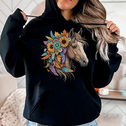 Best Horse Lover Shirt , Funny Horse UnisexT-Shirt/Hoodie/Sweatshirt HLT00 - Floral Wild Horse Country Horse Riding Women Girls T-Shirt